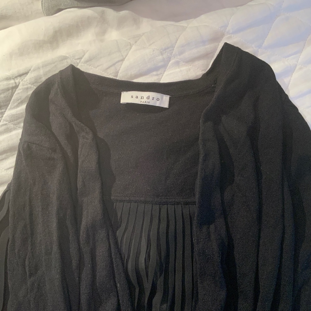 Sandro black open sweater with sheer pleated back